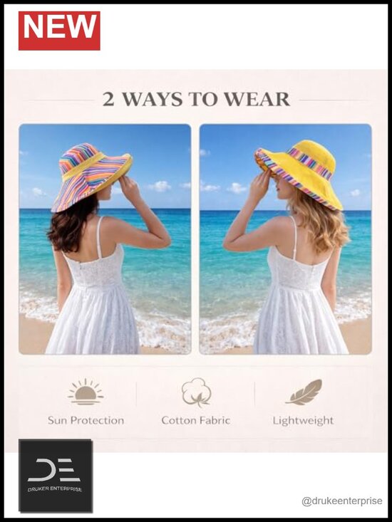 Wide Brim Sun Hat UPF 50+ Reversible Beach Hat Metal Wired Edge Gardening main image 4